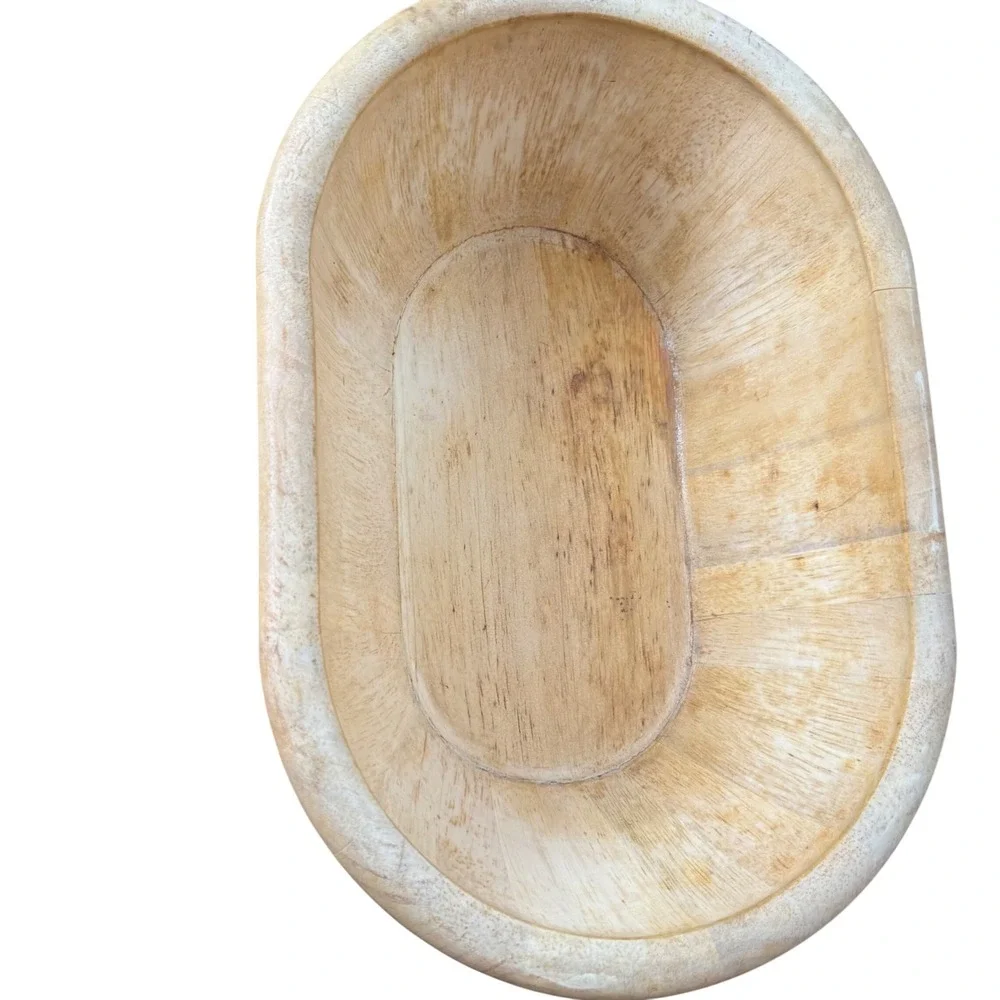 Pottery Barn Wooden Dough Bowl Oval Rustic Farmhouse Centerpiece Large 14.5 Inch